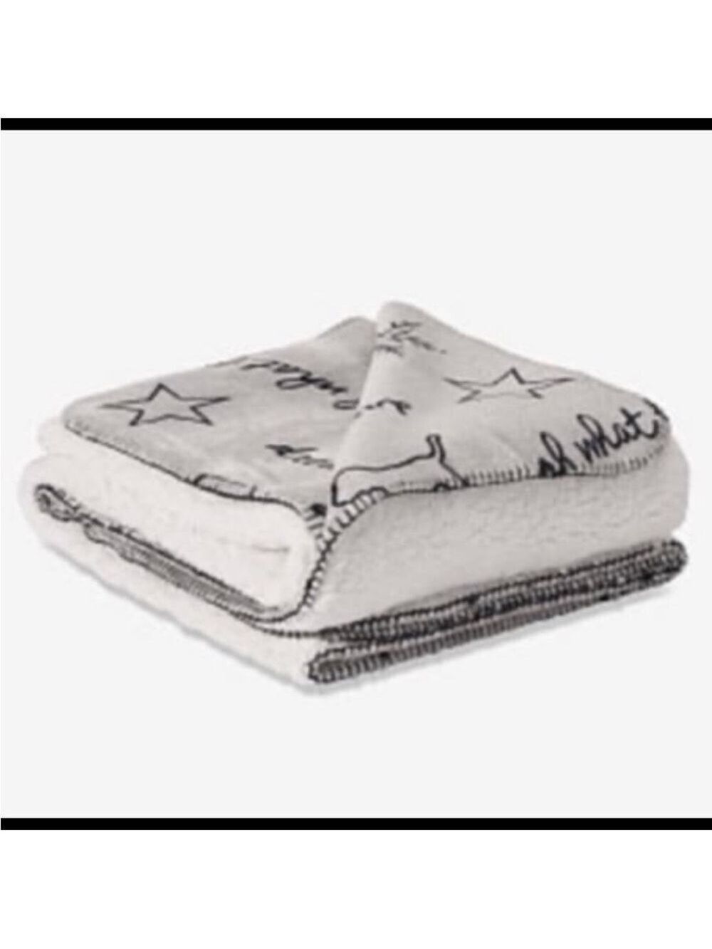 PINK Victoria's Secret Gray Girl Power Doodle Plush Thick Sherpa Blanket